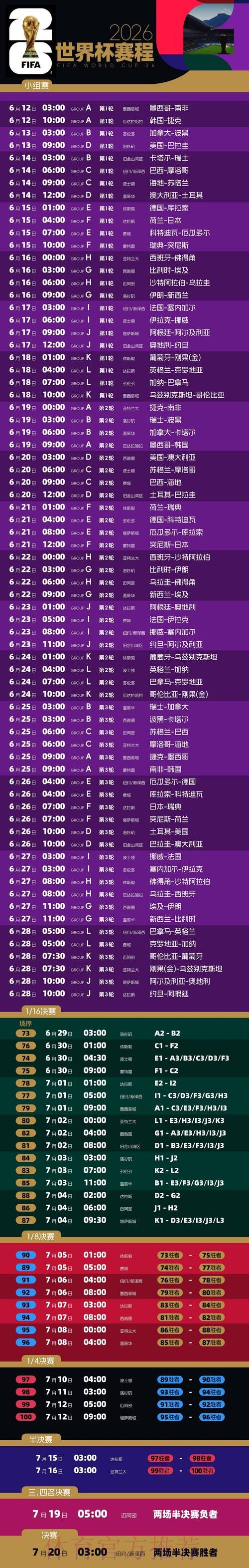 2026世界杯完整赛程高清版高清直播在哪里看